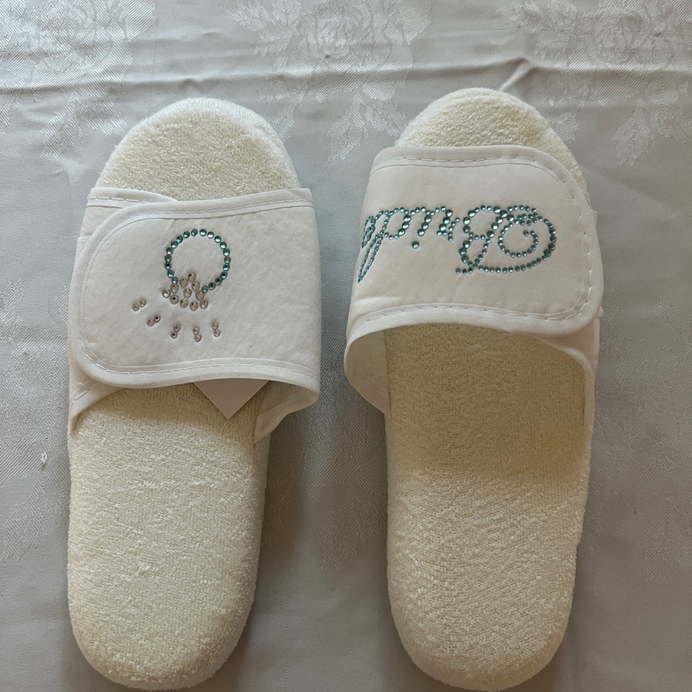 Bridal White and Blue Embellished Slippers